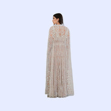 Load image into Gallery viewer, White Cape Set With Ostrich Feathers and Pearl Tasseled blouse