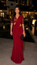 Load image into Gallery viewer, Red stitched Draped Saree