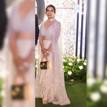 Load image into Gallery viewer, White Cape Set With Ostrich Feathers and Pearl Tasseled blouse