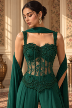 Load image into Gallery viewer, Ember Corset Sharara Set - Emerald Green