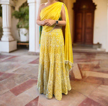 Load image into Gallery viewer, Parsi Gara Yellow lehenga with Tie-Shirt
