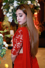 Load image into Gallery viewer, Red stitched Draped Saree