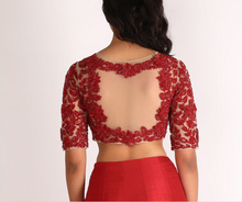 Load image into Gallery viewer, Red stitched Draped Saree