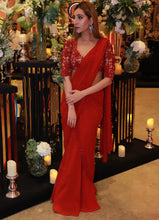 Load image into Gallery viewer, Red stitched Draped Saree