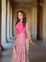 Load image into Gallery viewer, Parsi Gara Work Lehenga in Pink with Draped Blouse
