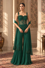 Load image into Gallery viewer, Ember Corset Sharara Set - Emerald Green
