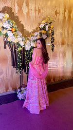 Load image into Gallery viewer, Neon Pink Lehenga Set with Corset
