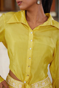 Parsi Gara Yellow lehenga with Tie-Shirt