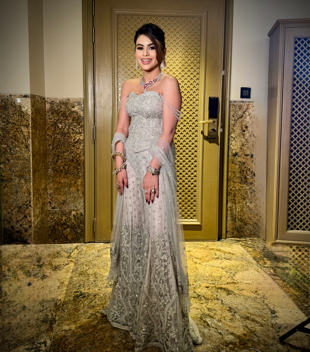 Silver Corset-Sharara Set