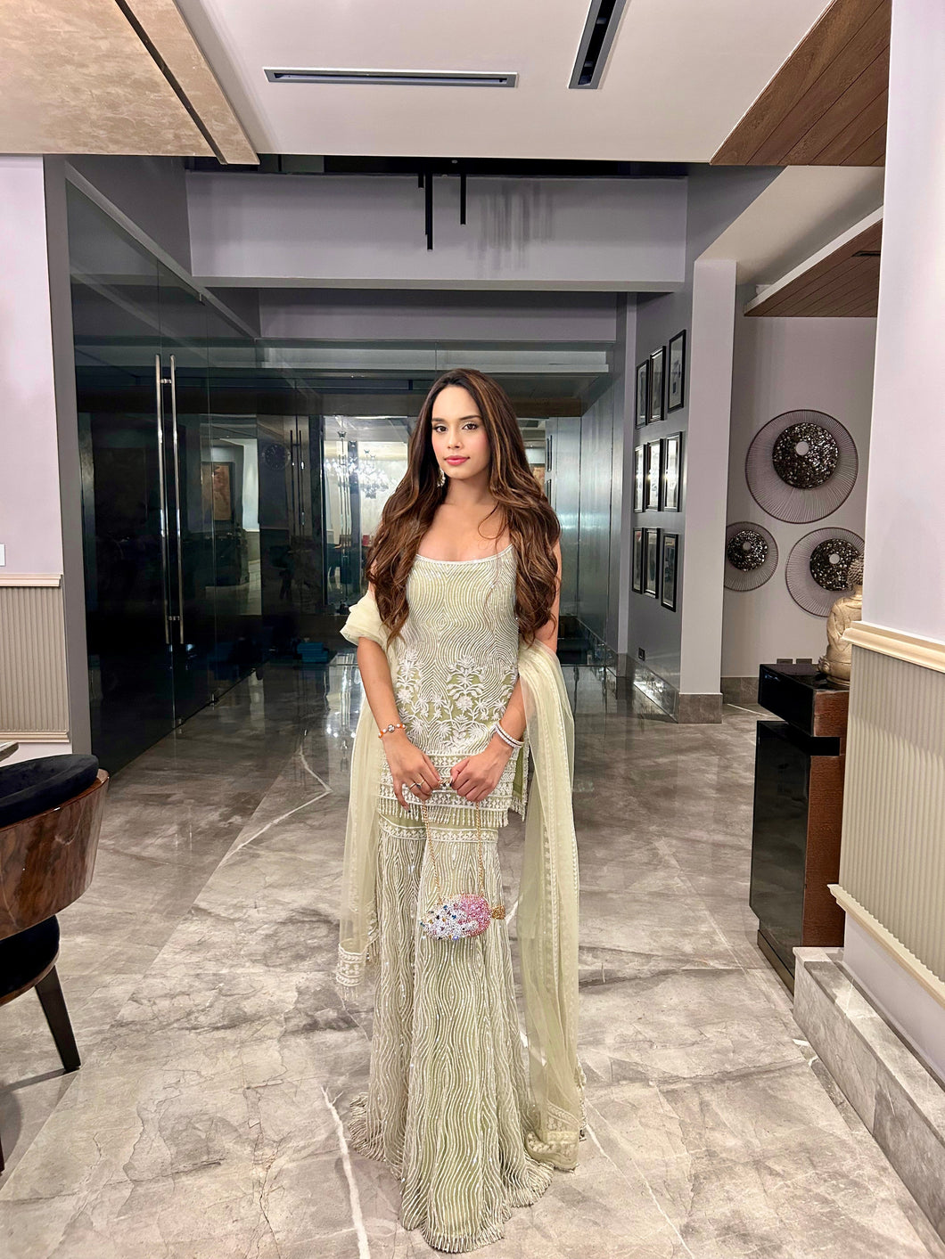 Aishwarya in Pixie Dust Sharara Set - Meadow Green