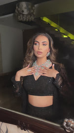 Load and play video in Gallery viewer, Black Jacket Sharara Set
