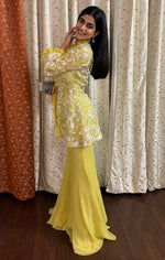 Load image into Gallery viewer, Peplum Sharara Set in Yellow
