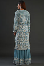 Load image into Gallery viewer, Pastel Blue Aari Work Sharara Suit
