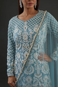 Pastel Blue Aari Work Sharara Suit