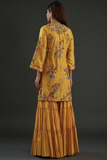 Load image into Gallery viewer, Mustard Yellow Sharara Set Multicoloured Embroidery
