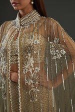 Load image into Gallery viewer, Beige high Collar Cape with Co-ord Set
