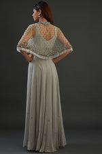 Load image into Gallery viewer, Gray Gown with hand embroidered Cape
