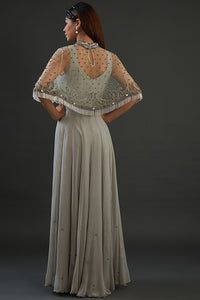 Gray Gown with hand embroidered Cape