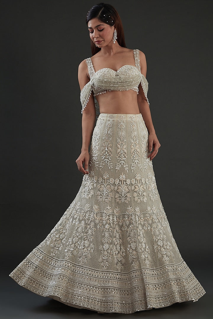 Hand embroidered Lehenga with drape corset blouse