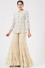 Load image into Gallery viewer, Beige Crepe Layered Sharara Set
