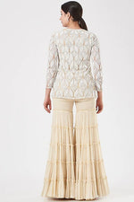 Load image into Gallery viewer, Beige Crepe Layered Sharara Set
