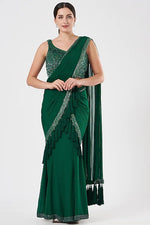 Load image into Gallery viewer, Emerald Green Draped Saree Set
