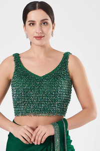 Emerald Green Draped Saree Set