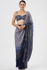 Load image into Gallery viewer, Blue Sequinned Saree Set
