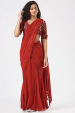 Load image into Gallery viewer, Red Embroidered Saree Set
