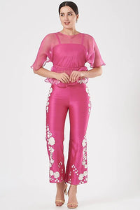 Hot Pink Embroidered Pant Set