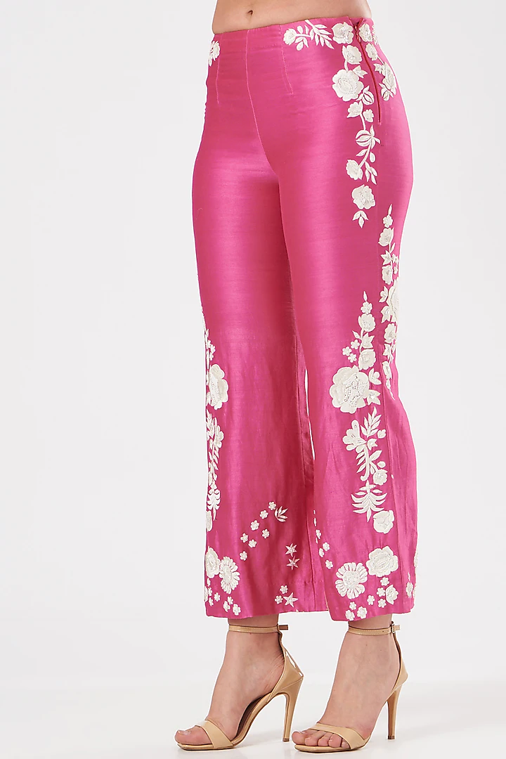 Hot Pink Embroidered Pant Set