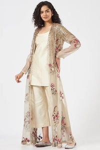 Ivory Floral Embroidered Cape Set