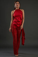 Load image into Gallery viewer, Red Georgette Embroidered Pant Set
